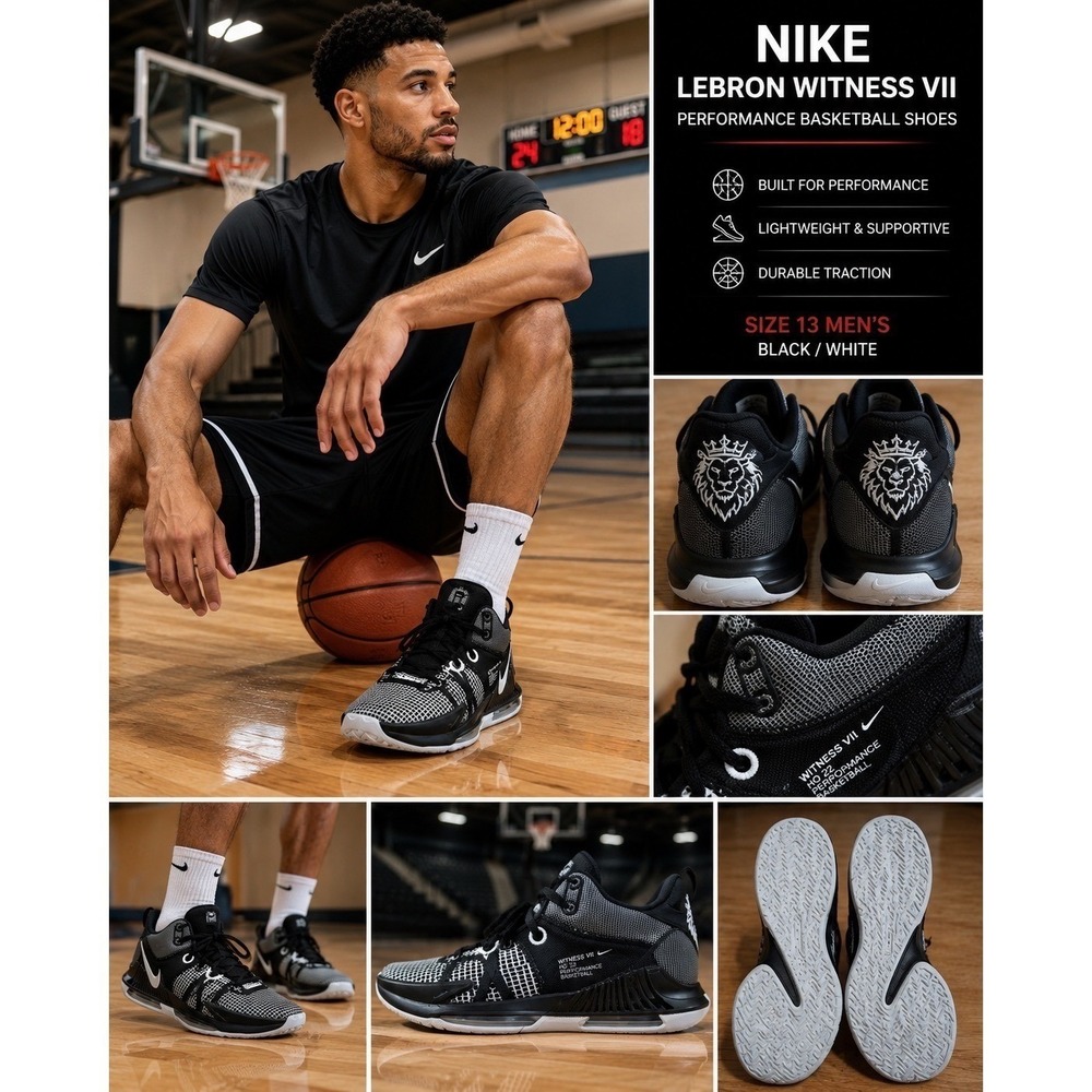 Nike LeBron Witness VII Black White Basketball Shoes DZ3299-001 Mens 13